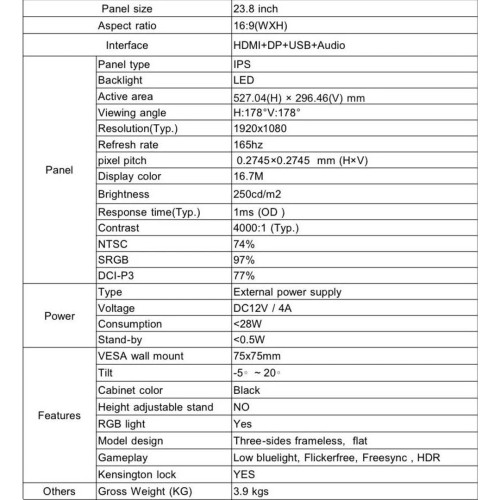 MKH 24inch 165hz monitor